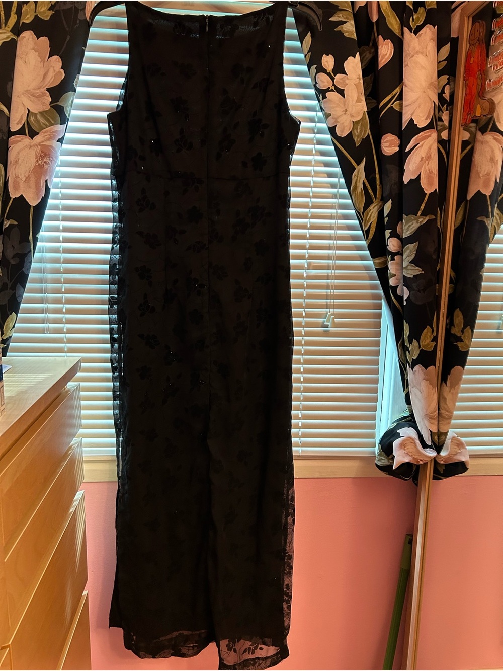 Vintage Black Floral Maxi Dress with Sheer Overlay - Picture 5 of 12